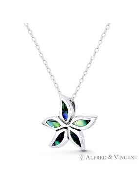Starfish Sealife Charm Black Mother-of-Pearl Pendant in .925 Sterling Silver
